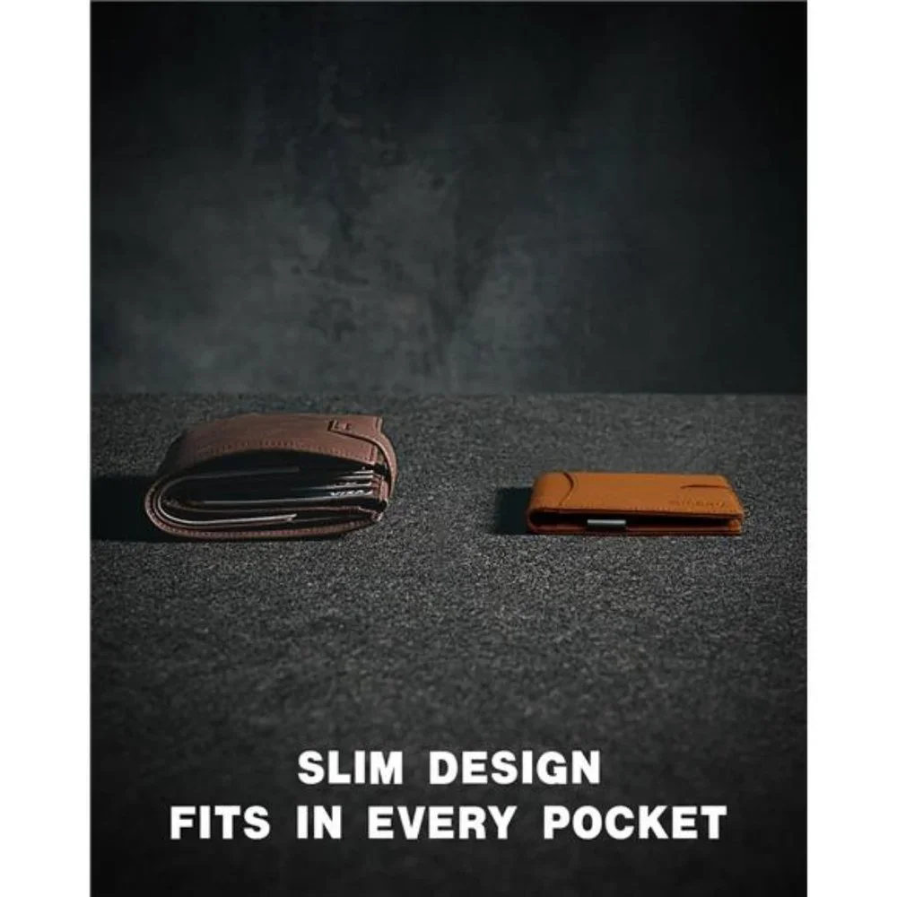 Slim Money Clip‎ Wallets Men RFID Blocking Card Holder Minimalist Leather Brown